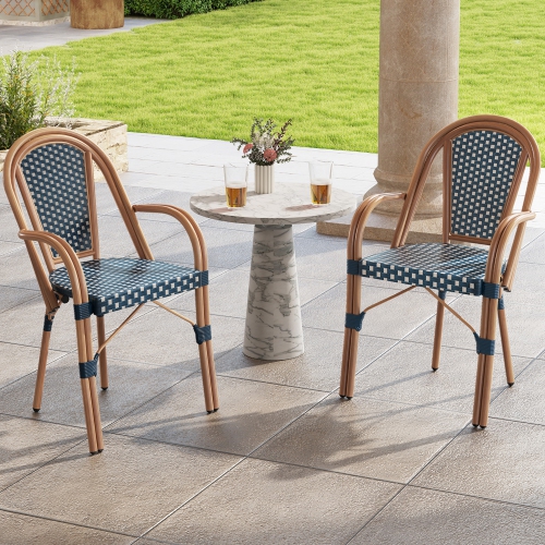 GYMAX  Outdoor French Bistro Chairs 2 PCs W/ Armrests Galvanized Metal Frame