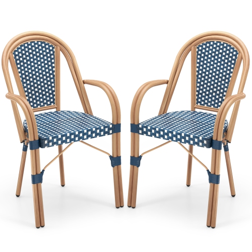Gymax Outdoor French Bistro Chairs 2 PCS w/ Armrests Galvanized Metal Frame