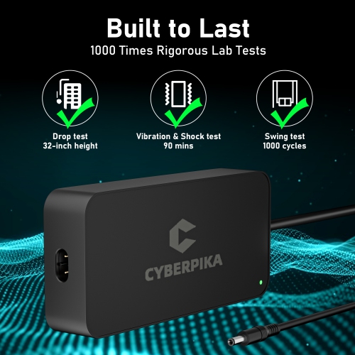 Cyberpika Portable eBike Charger – 54.6V 3A Fast Charging for 48V Lithium Batteries – Sleek, Ultra-Compact Design by MIT startup – Enhanced Safety –