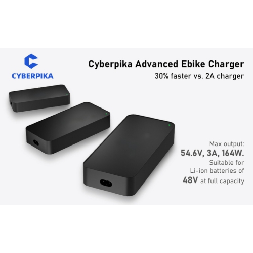 Cyberpika Portable eBike Charger – 54.6V 3A Fast Charging for 48V Lithium Batteries – Sleek, Ultra-Compact Design by MIT startup – Enhanced Safety –
