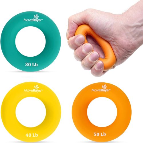 MoveRays Hand Grip Strengthener, Forearm, Fingers Exerciser - Silicone Rings for Muscle Training, Sports, Rock Climbing, Fitness