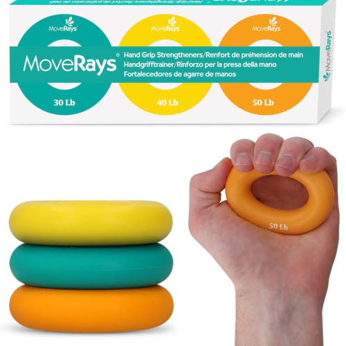 MoveRays Hand Grip Strengthener, Forearm, Fingers Exerciser - Silicone Rings for Muscle Training, Sports, Rock Climbing, Fitness