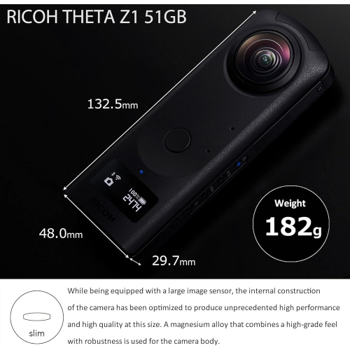 Open Box - Ricoh Theta Z1 51GB Black 360° Camera, Two 1.0-inch Back-Illuminated CMOS sensors