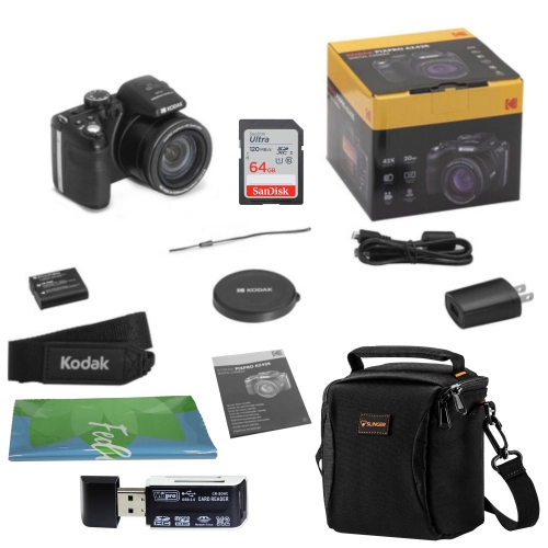 Kodak PIXPRO AZ425 Astro Zoom 20MP Full HD Digital Camera Bundled with SanDisk 64GB Memory Card and Camera Bag. Get a Free SD Card Reader and Custom