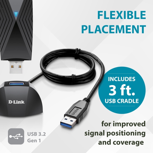 D-Link USB WiFi 6 Adapter AX1800 USB 3.0 Dual Band Long Range MU-MIMO Wireless Internet Network for Desktop PC Laptop Windows