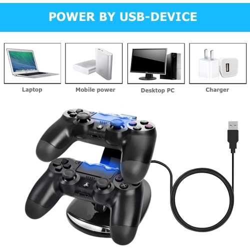 PS4 Controller Charger, PS4 Charging Station for PS4 / PS4 Pro / PS4 Slim DualShock 4 Controller, Dual USB Fast Charging Station Stand with LED