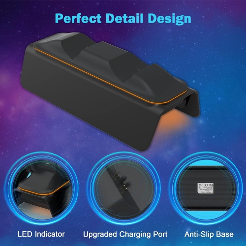 Black Enhanced PS5 Controller Charger with Thumb Grip Kit, Fast Charging AC Adapter, Charging Station Dock for Dual PlayStation 5 Controllers with