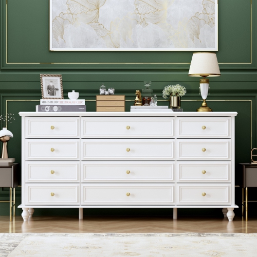 Homsee 12-Drawer Chest with Gold Knobs and Turned Legs – Luxurious Storage Solution, White