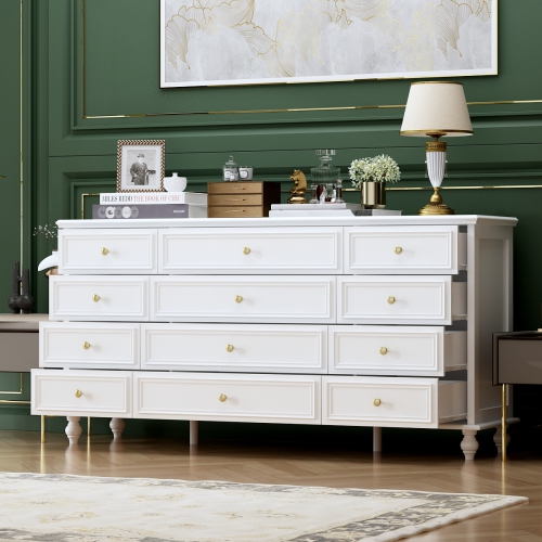 Homsee 12-Drawer Chest with Gold Knobs and Turned Legs – Luxurious Storage Solution, White