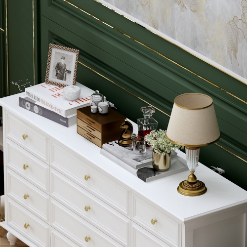 Homsee 12-Drawer Chest with Gold Knobs and Turned Legs – Luxurious Storage Solution, White