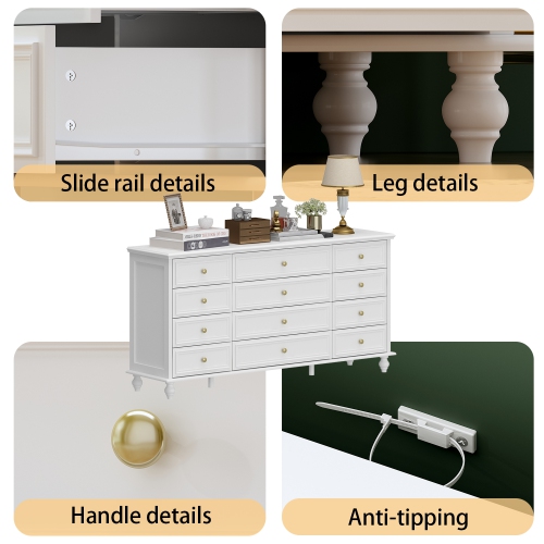 Homsee 12-Drawer Chest with Gold Knobs and Turned Legs – Luxurious Storage Solution, White