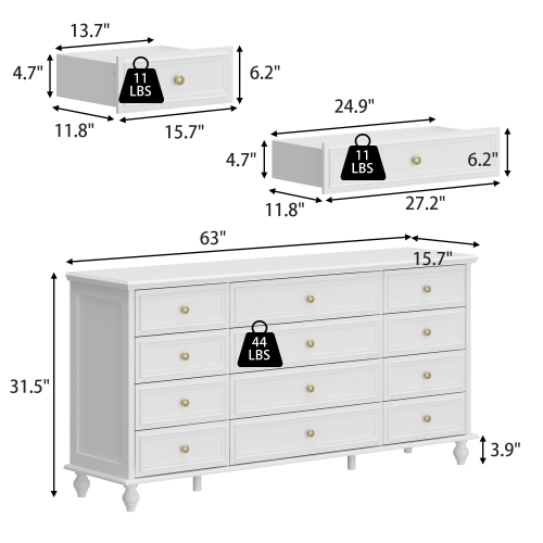 Homsee 12-Drawer Chest with Gold Knobs and Turned Legs – Luxurious Storage Solution, White