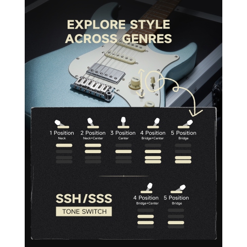 Donner DST-550 ST 7-Tone Electric Guitar HSS Pickup Roasted Maple Neck