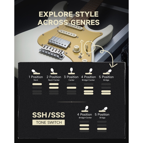 Donner DST-550 ST 7-Tone Electric Guitar HSS Pickup Roasted Maple Neck