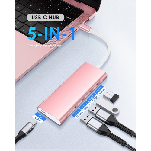 USB C Hub with 4 USB 3.0 & Type C Charging, USB C to USB Hub Multiport Adapter for 2025-2016 MacBook Pro, New Mac Air, New Surface, More, Stable
