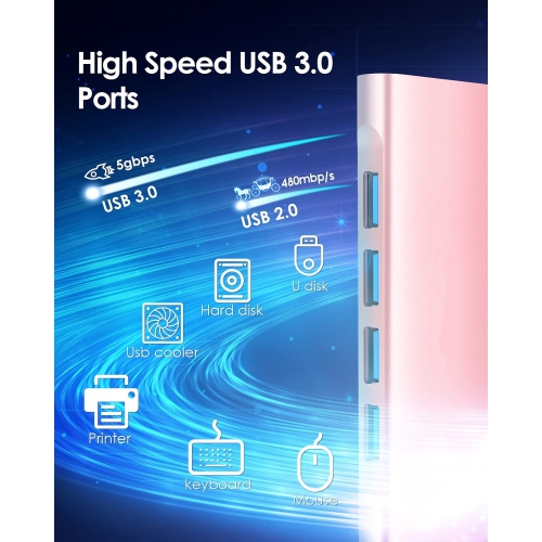 USB C Hub with 4 USB 3.0 & Type C Charging, USB C to USB Hub Multiport Adapter for 2025-2016 MacBook Pro, New Mac Air, New Surface, More, Stable