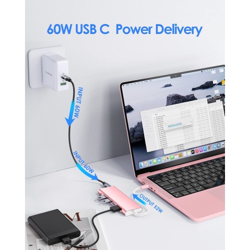 USB C Hub with 4 USB 3.0 & Type C Charging, USB C to USB Hub Multiport Adapter for 2025-2016 MacBook Pro, New Mac Air, New Surface, More, Stable