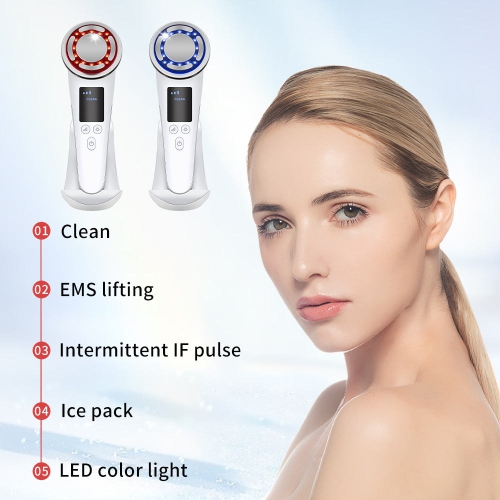 Red Blue Light EMS Face Massager Hot Cold Photon Therapy Facial Massager Wrinkle Remover Facial Lifting Beauty Device-White