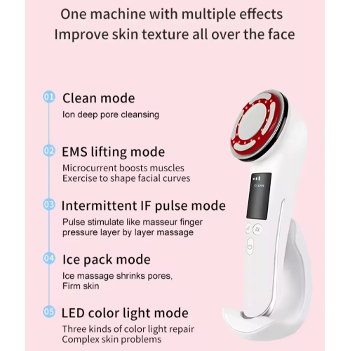 Red Blue Light EMS Face Massager Hot Cold Photon Therapy Facial Massager Wrinkle Remover Facial Lifting Beauty Device-White
