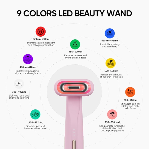 Red Light Therapy Beauty Device for Women,Home Use Facial Wand, LED Light Therapy Wand for Face Lift Firm Anti-Aging Wrinkle Removal-Pink