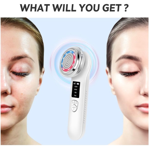 Red Light Therapy Beauty Device for Face Neck Wrinkles,Anti-Aging Facial Beauty Instrument,Cold & Warm Clean Skin Care Tool-White