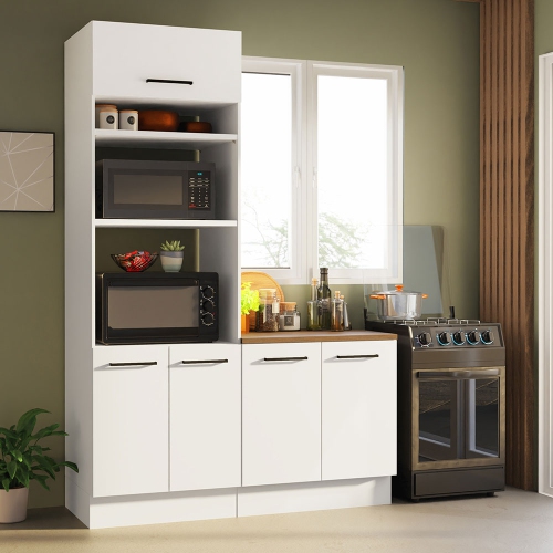 Madesa Hazel 2-Piece Kitchen Storage Set with 3 Doors 3 Shelves Pantry Cabinet and 2 Doors Base Cabinet 59 Inch Wooden Organization Units for Pantry