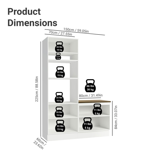 Madesa Hazel 2-Piece Kitchen Storage Set with 3 Doors 3 Shelves Pantry Cabinet and 2 Doors Base Cabinet 59 Inch Wooden Organization Units for Pantry