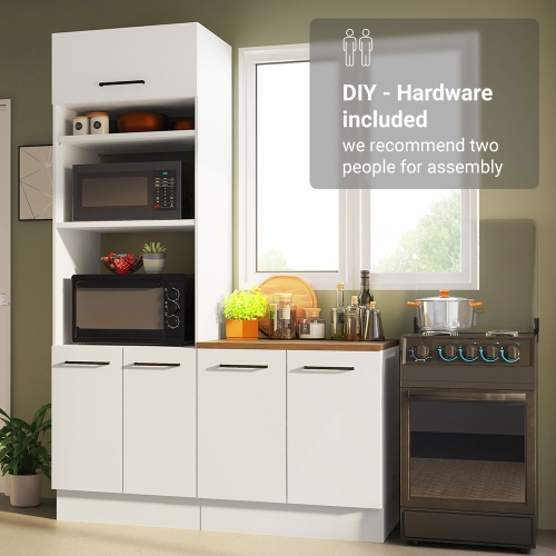 Madesa Hazel 2-Piece Kitchen Storage Set with 3 Doors 3 Shelves Pantry Cabinet and 2 Doors Base Cabinet 59 Inch Wooden Organization Units for Pantry