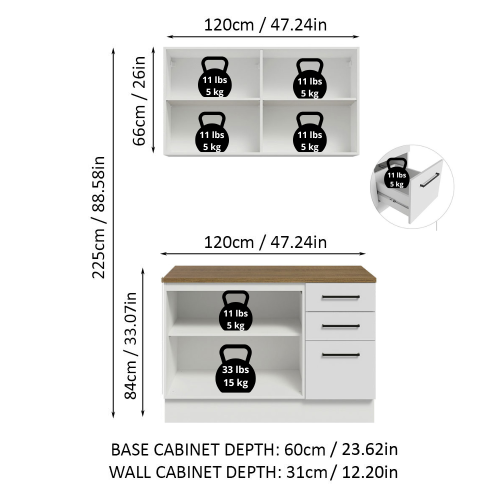 Madesa 2-Piece Garage and Utility Room Storage Cabinet Set with 47 Inch Base Cabinet and 47 Inch Wall Cabinet Modular Storage Organization Unit -