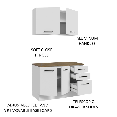 Madesa 2-Piece Garage and Utility Room Storage Cabinet Set with 47 Inch Base Cabinet and 47 Inch Wall Cabinet Modular Storage Organization Unit -