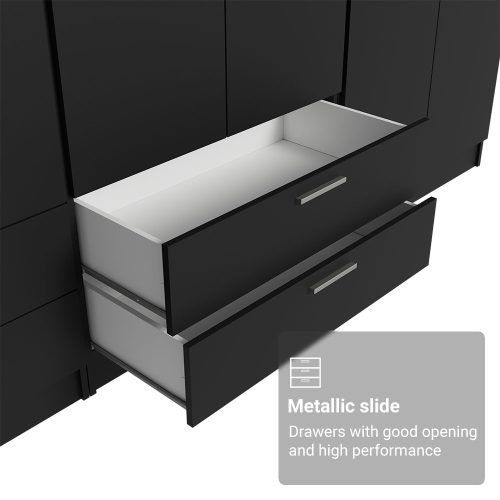 MADESA 6 Doors 4 Drawers Wardrobe Set Armoire Closet Bedroom Storage Cabinet with Shelves and Hanging Space 94"L Wooden Clothing Organizer Unit -