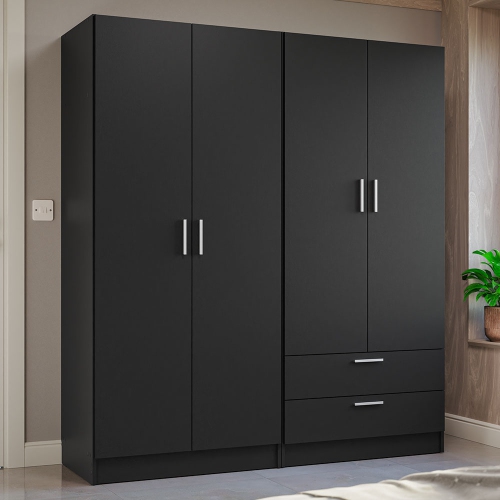 MADESA 4 Doors 2 Drawers Wardrobe Set Armoire Closet Bedroom Storage Cabinet with Shelves and Hanging Space 63"L Wooden Clothing Organizer Unit -