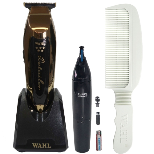 WAHL  5 Star Detailer Cordless Li Trimmer With Nose Trimmer Nt1605/60 + Comb In Gold