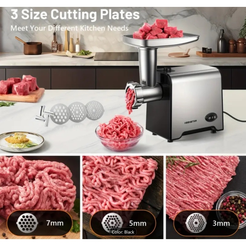 Electric Meat Grinder, Sausage Stuffer Maker 450W Food Grinder with Blade & 3 Plates, Sausage Stuffer Tubes & Kubbe Kit, Stainless Steel Heavy Duty