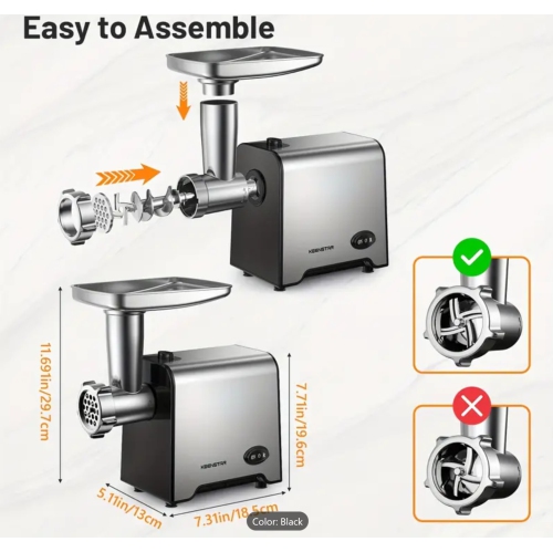 Electric Meat Grinder, Sausage Stuffer Maker 450W Food Grinder with Blade & 3 Plates, Sausage Stuffer Tubes & Kubbe Kit, Stainless Steel Heavy Duty