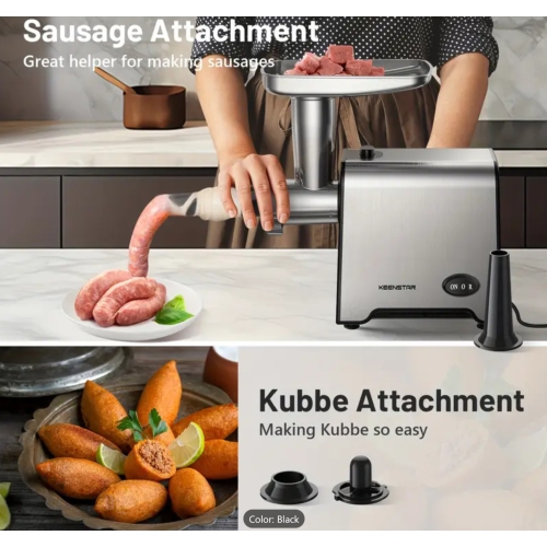 Electric Meat Grinder, Sausage Stuffer Maker 450W Food Grinder with Blade & 3 Plates, Sausage Stuffer Tubes & Kubbe Kit, Stainless Steel Heavy Duty