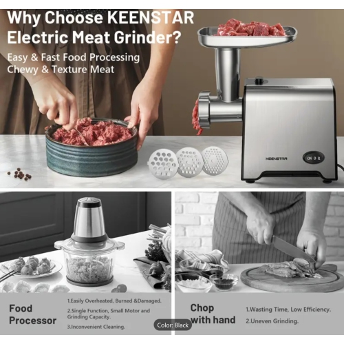 Electric Meat Grinder, Sausage Stuffer Maker 450W Food Grinder with Blade & 3 Plates, Sausage Stuffer Tubes & Kubbe Kit, Stainless Steel Heavy Duty