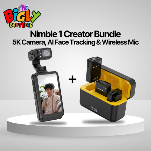 Image 1 of 10.. New Release Nimble 1 Pocket Camera & Wireless Mic Bundle – 5K30FPS, 3-Axis Gimbal, AI Face Tracking, IR Night Vision + Low Latency, Long Battery Mic