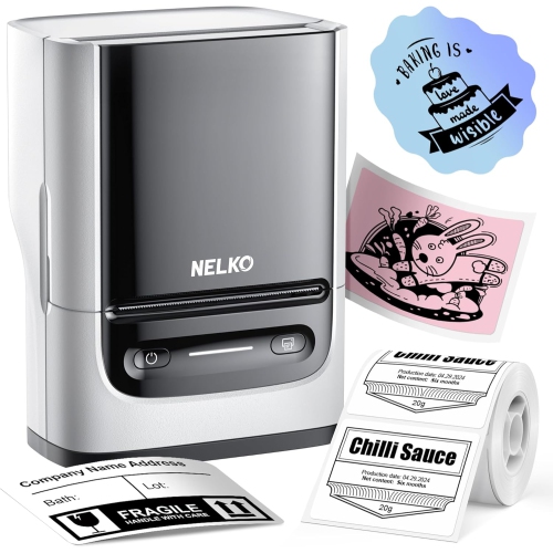 NELKO  Label Maker Machine \w Tape, Pm220 Bluethooth Label Printer, 2 Inch Portable Thermal Printer for Small Business, Address, Logo, Clothing