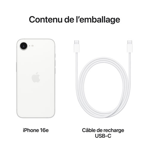 iPhone 16e de 256 Go d'Apple avec Fido - Blanc - Financement mensuel