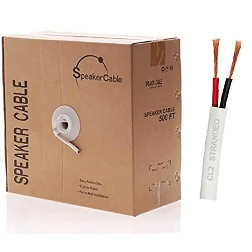 2-Conductor Speaker Cable, 18AWG, CL2 Fire Rated, 500 Feet Length, White