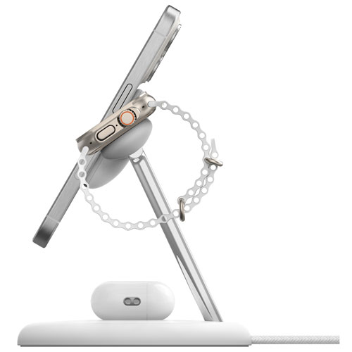 Support de chargement magnétique sans fil 3-en-1 Qi2 de 15 W BoostCharge Pro de Belkin - Blanc