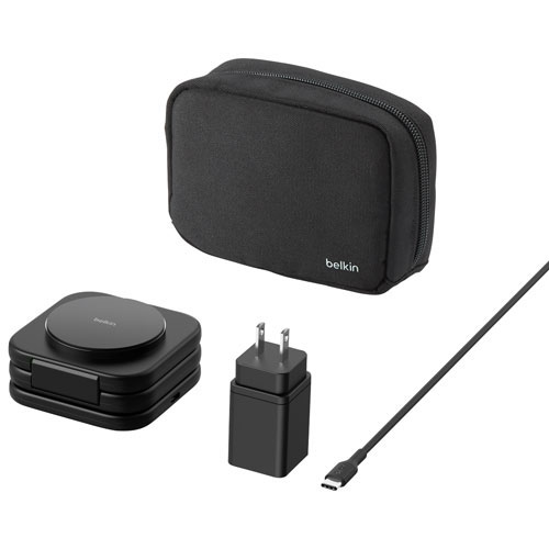 Belkin 3-in-1 15W Qi2 Wireless Travel Charging Pad with Travel Bag - Black