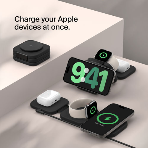 Belkin 3-in-1 15W Qi2 Wireless Travel Charging Pad with Travel Bag - Black