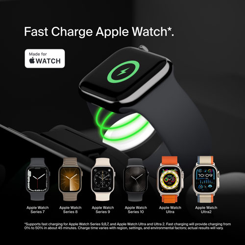 Belkin 3-in-1 15W Qi2 Wireless Travel Charging Pad with Travel Bag - Black