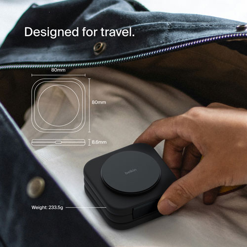 Belkin 3-in-1 15W Qi2 Wireless Travel Charging Pad with Travel Bag - Black