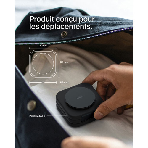 Belkin 3-in-1 15W Qi2 Wireless Travel Charging Pad with Travel Bag - Black