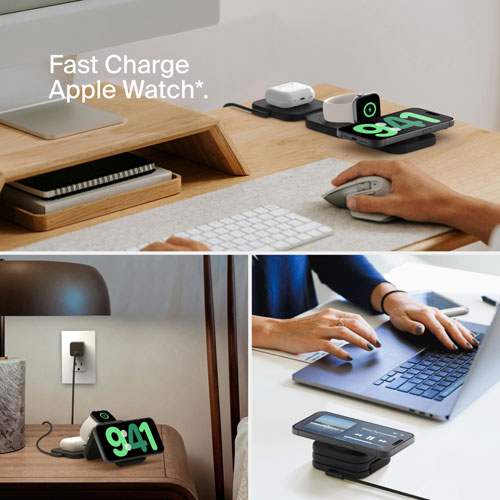 Belkin 3-in-1 15W Qi2 Wireless Travel Charging Pad with Travel Bag - Black