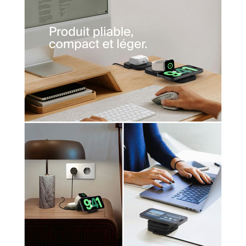 Belkin 3-in-1 15W Qi2 Wireless Travel Charging Pad with Travel Bag - Black