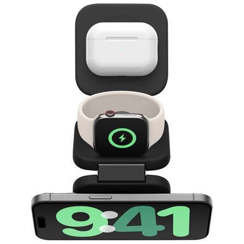 Belkin 3-in-1 15W Qi2 Wireless Travel Charging Pad with Travel Bag - Black